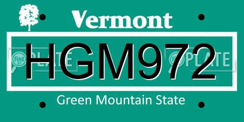 HGM972 Vermont License Plate