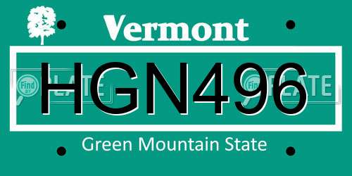 HGN496 Vermont License Plate