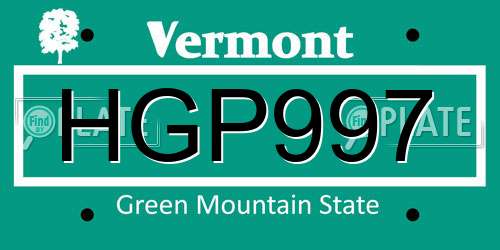 HGP997 Vermont License Plate