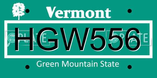 HGW556 Vermont License Plate