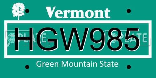 HGW985 Vermont License Plate