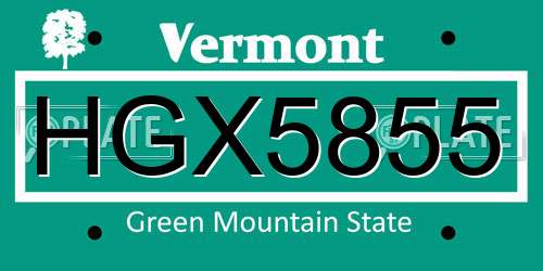 HGX5855 Vermont License Plate