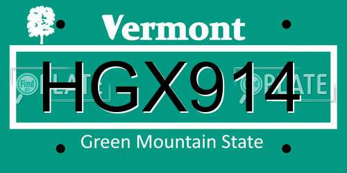 HGX914 Vermont License Plate