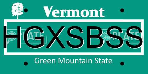 HGXSBSS Vermont License Plate