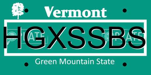 HGXSSBS Vermont License Plate