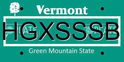 HGXSSSB Vermont License Plate