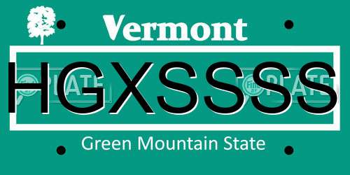 HGXSSSS Vermont License Plate