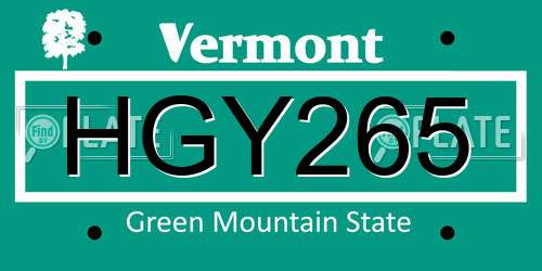 HGY265 Vermont License Plate