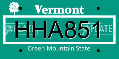 HHA851 Vermont License Plate