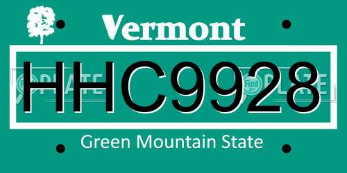 HHC9928 Vermont License Plate
