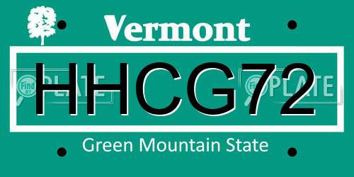 HHCG72 Vermont License Plate