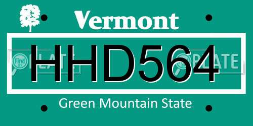 HHD564 Vermont License Plate