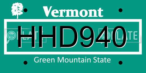 HHD940 Vermont License Plate