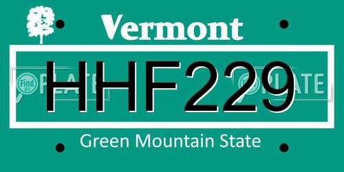 HHF229 Vermont License Plate