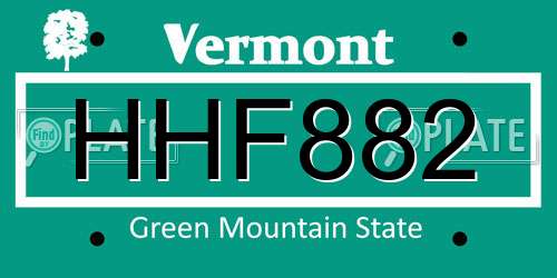 HHF882 Vermont License Plate