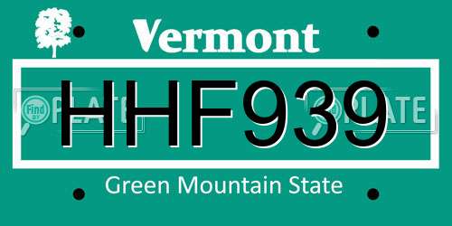 HHF939 Vermont License Plate