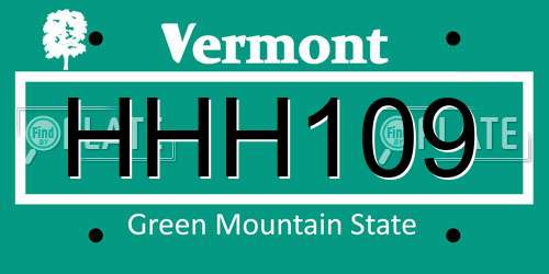 HHH109 Vermont License Plate