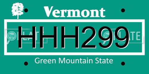 HHH299 Vermont License Plate