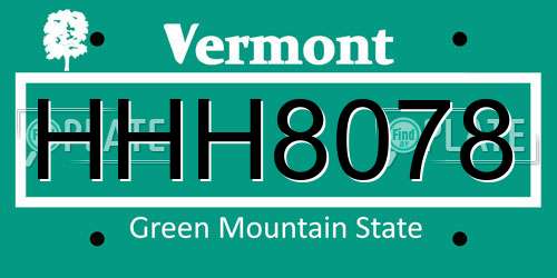 HHH8078 Vermont License Plate