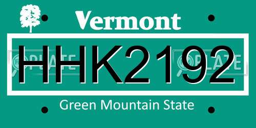 HHK2192 Vermont License Plate