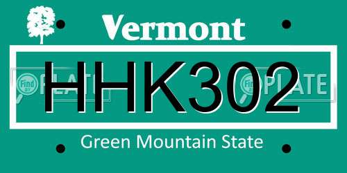 HHK302 Vermont License Plate