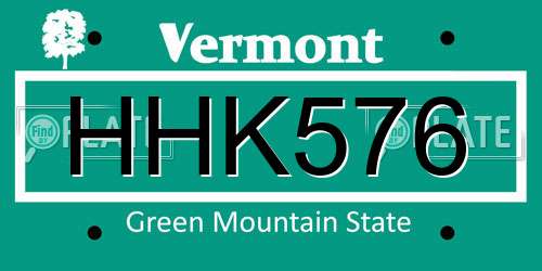 HHK576 Vermont License Plate