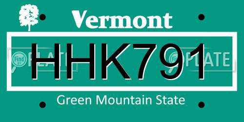 HHK791 Vermont License Plate