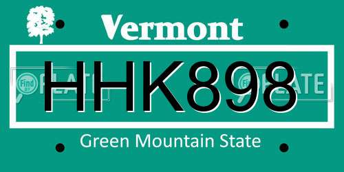 HHK898 Vermont License Plate