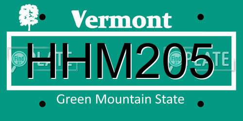 HHM205 Vermont License Plate