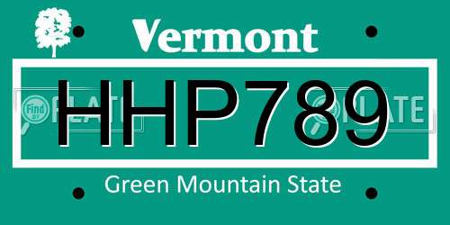 HHP789 Vermont License Plate