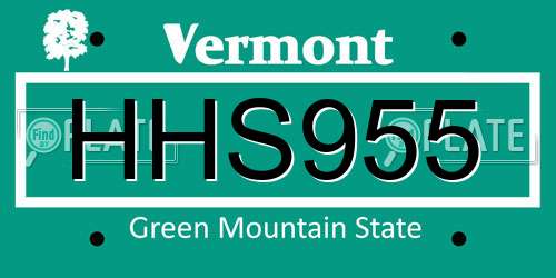 HHS955 Vermont License Plate