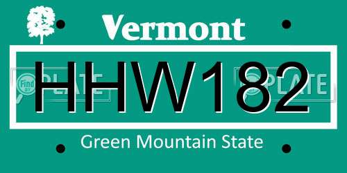 HHW182 Vermont License Plate