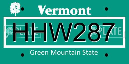 HHW287 Vermont License Plate