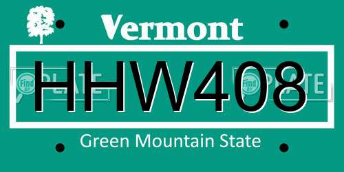 HHW408 Vermont License Plate