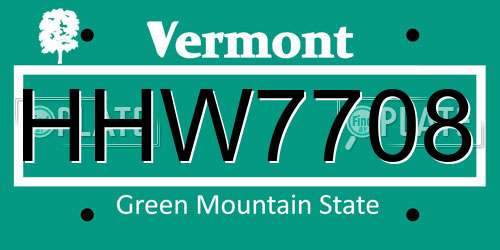 HHW7708 Vermont License Plate