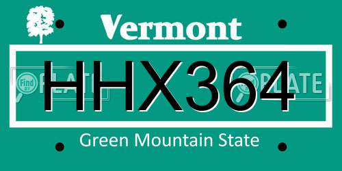 HHX364 Vermont License Plate