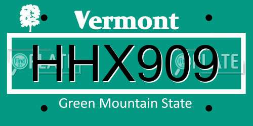 HHX909 Vermont License Plate