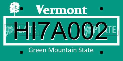 HI7A002 Vermont License Plate