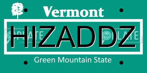 HIZADDZ Vermont License Plate