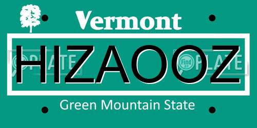 HIZAOOZ Vermont License Plate