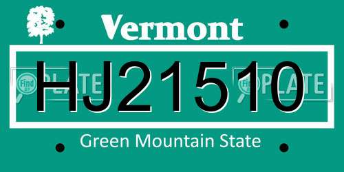 HJ21510 Vermont License Plate