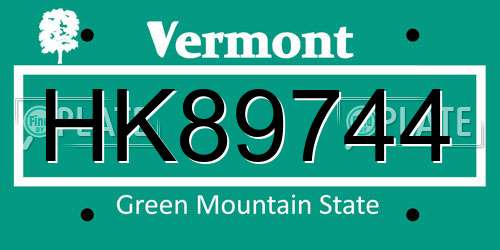 HK89744 Vermont License Plate