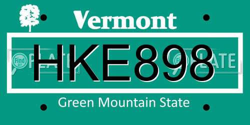 HKE898 Vermont License Plate