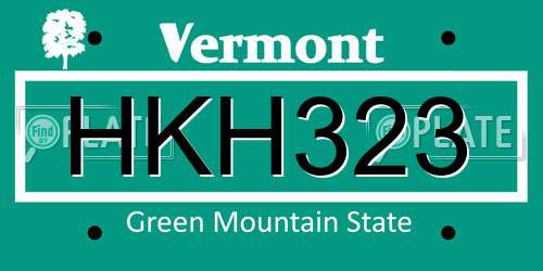 HKH323 Vermont License Plate