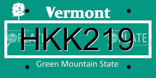 HKK219 Vermont License Plate