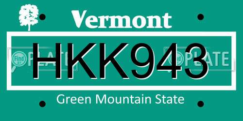 HKK943 Vermont License Plate