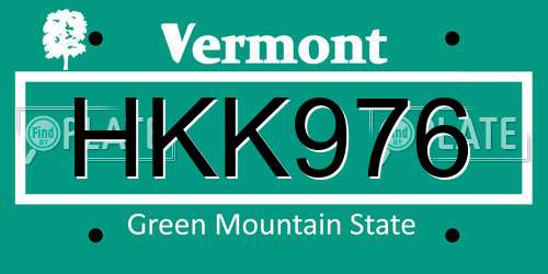 HKK976 Vermont License Plate
