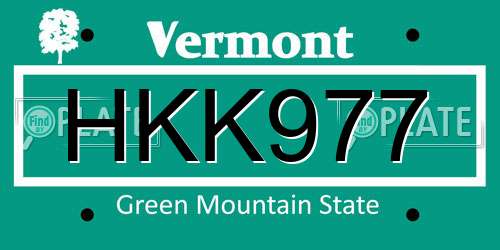 HKK977 Vermont License Plate