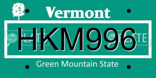 HKM996 Vermont License Plate