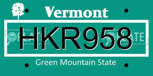 HKR958 Vermont License Plate